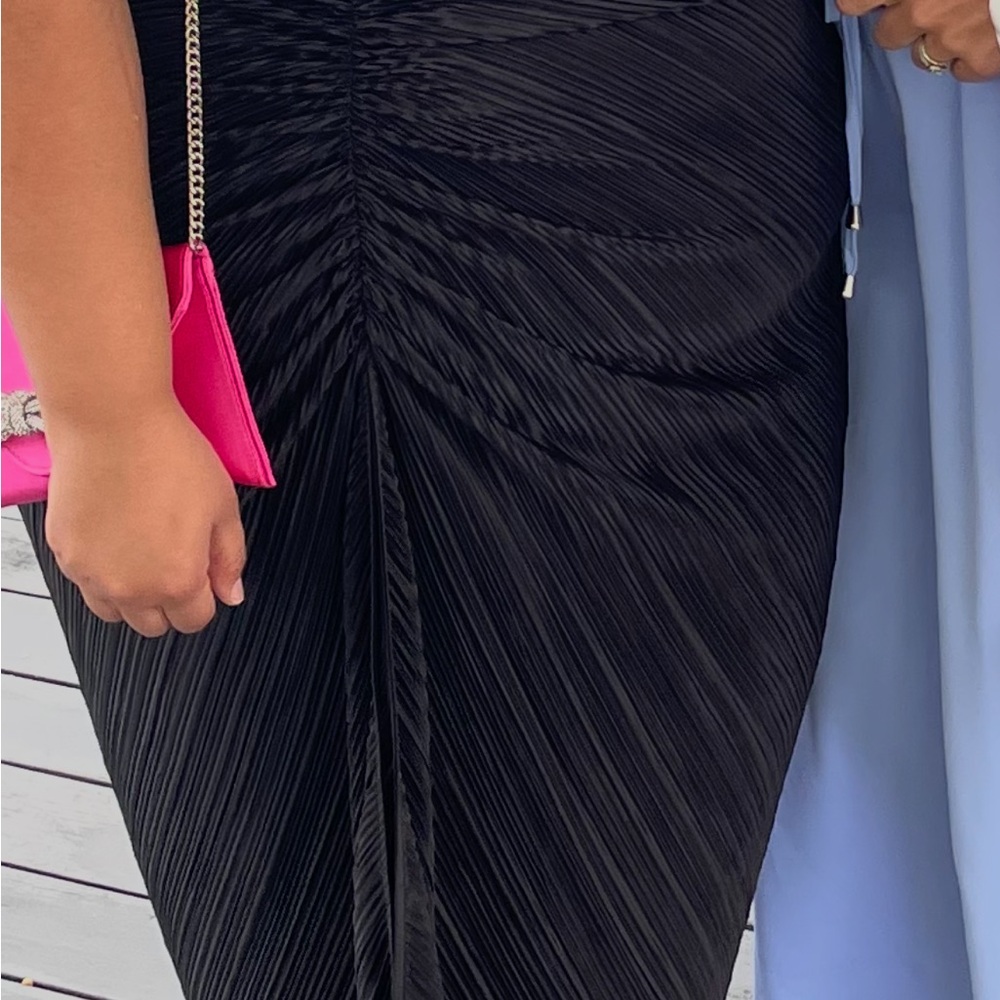 Good American Black and White Ruched Pencil Maxi Skirt